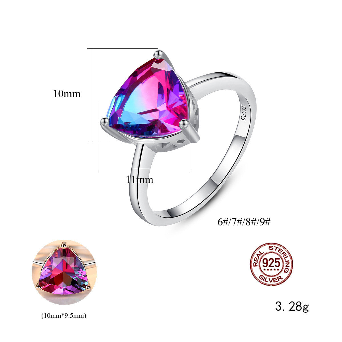 S925 Sterling Silver Rainbow Stone Jewelry Ring