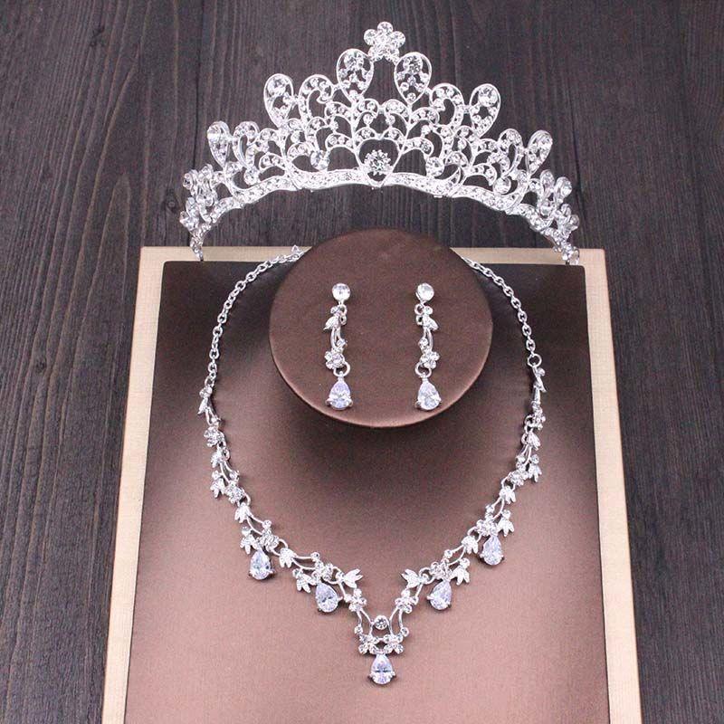 Rhinestone Crown Necklace Set Wedding Accessories