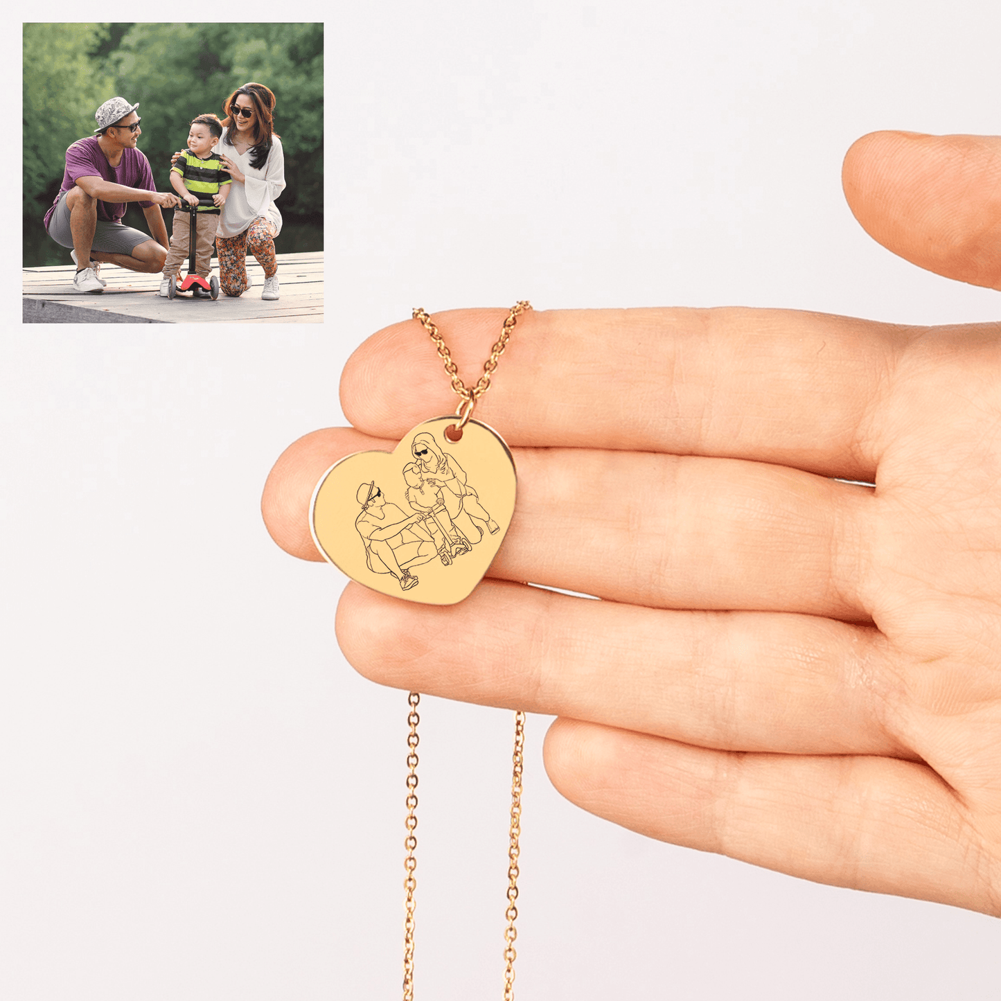 Custom Line Art Portrait Heart Necklace