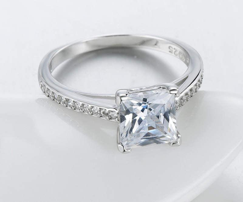 Classic Luxury Silver Plated Platinum With Diamond Ring