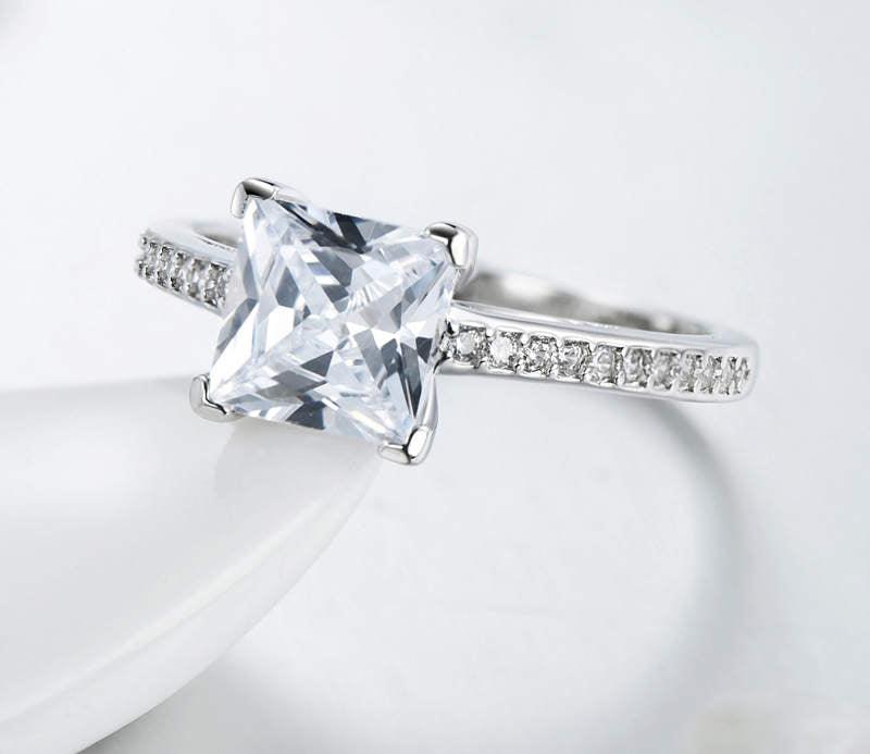 Classic Luxury Silver Plated Platinum With Diamond Ring