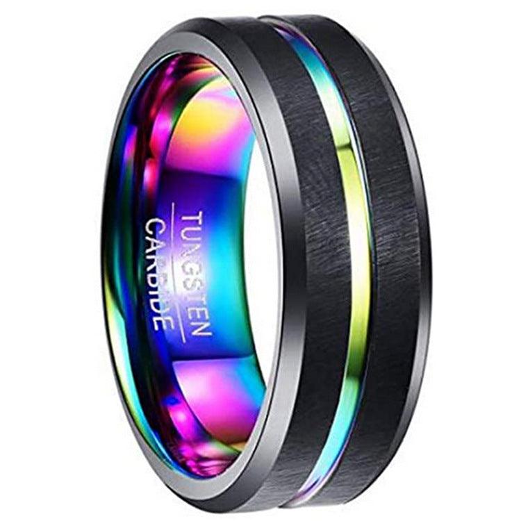 Two-Tone Men's 8Mm Wide Slotted Blue And Black Tungsten Steel Ring