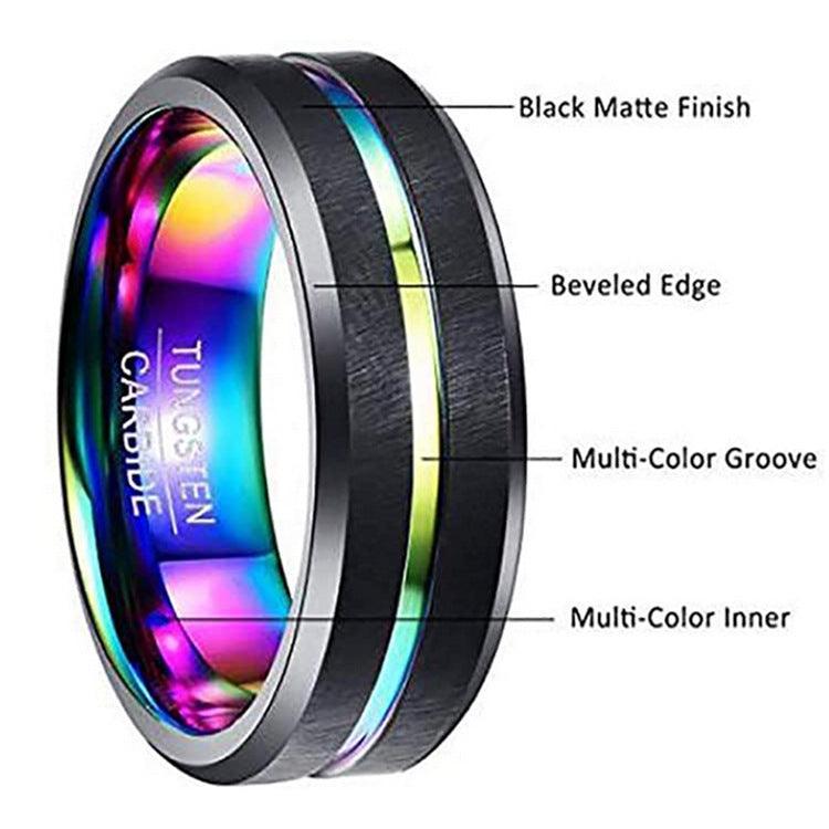 Two-Tone Men's 8Mm Wide Slotted Blue And Black Tungsten Steel Ring