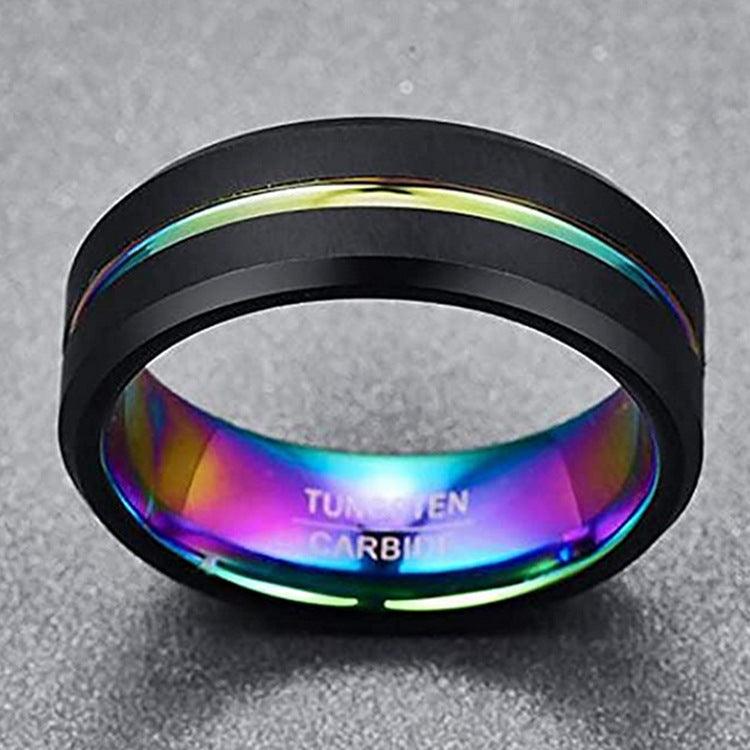Two-Tone Men's 8Mm Wide Slotted Blue And Black Tungsten Steel Ring