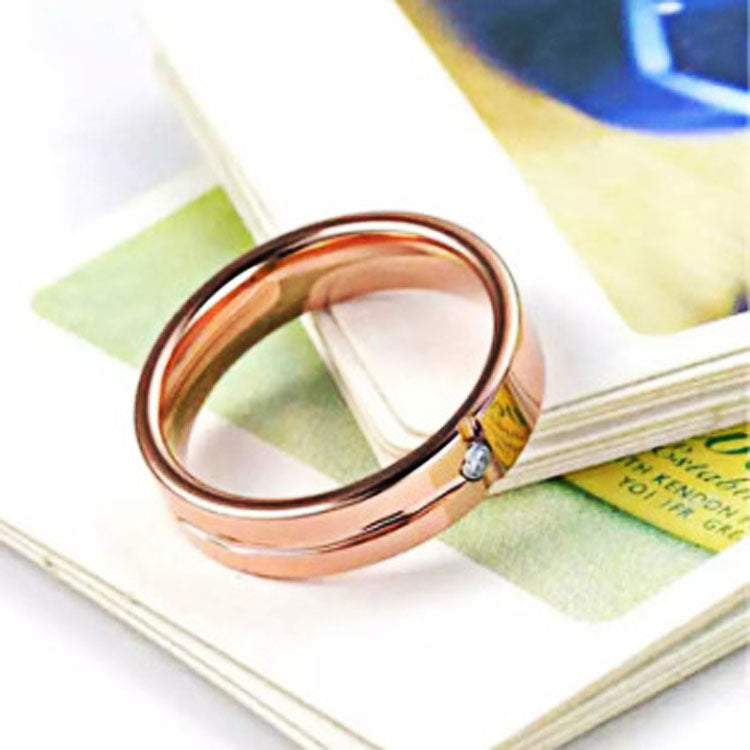 Gold  Slotted Zircon Tungsten Steel Ring