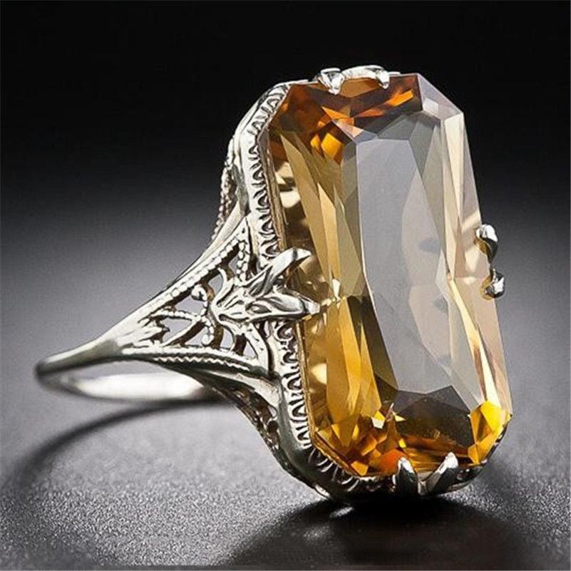 Citrine Hollow Carved Ring