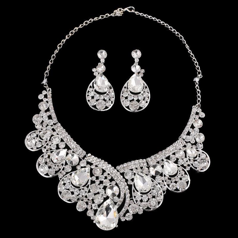 Alloy Rhinestone Wedding Dress WY Crystal Necklace Earrings Two Sets