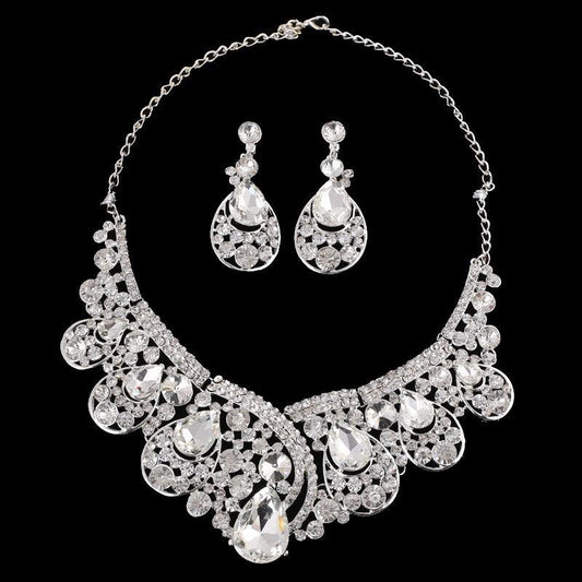Alloy Rhinestone Wedding Dress WY Crystal Necklace Earrings Two Sets
