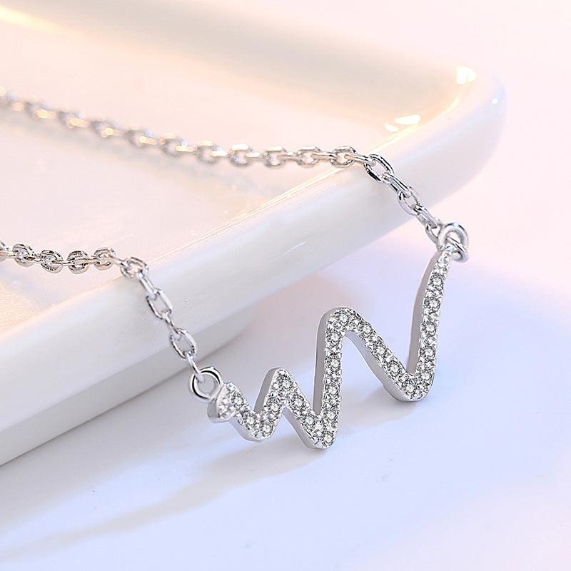 Silver Necklace ECG Decoding Short Necklace Clavicle Chain With Jewelry