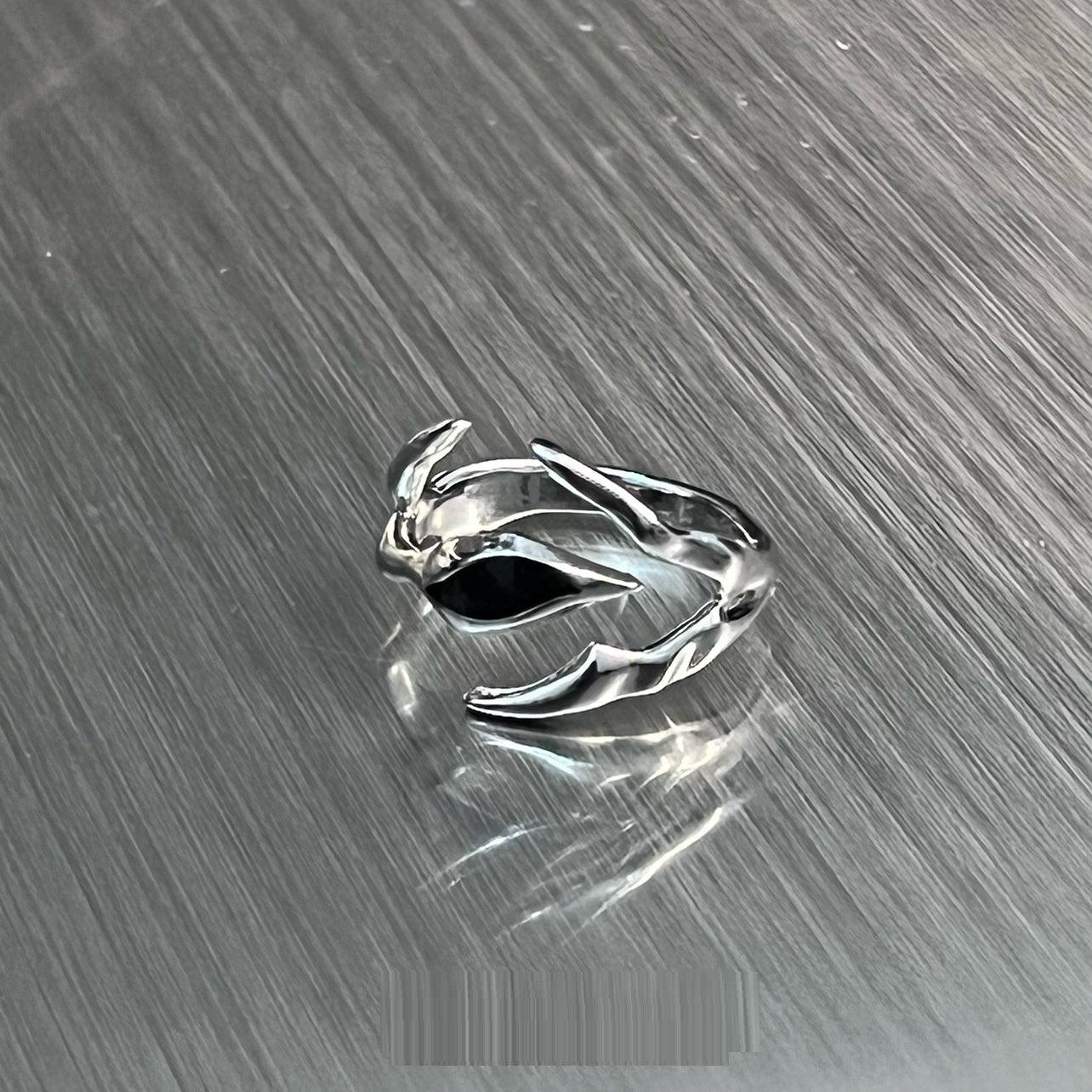 Irregular Shaped Black Onyx Metal Ring Street Tide Special-interest Design High Sense unisex