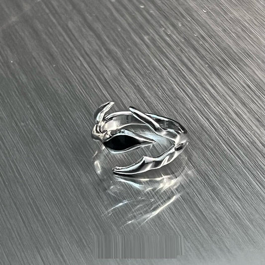 Irregular Shaped Black Onyx Metal Ring Street Tide Special-interest Design High Sense unisex