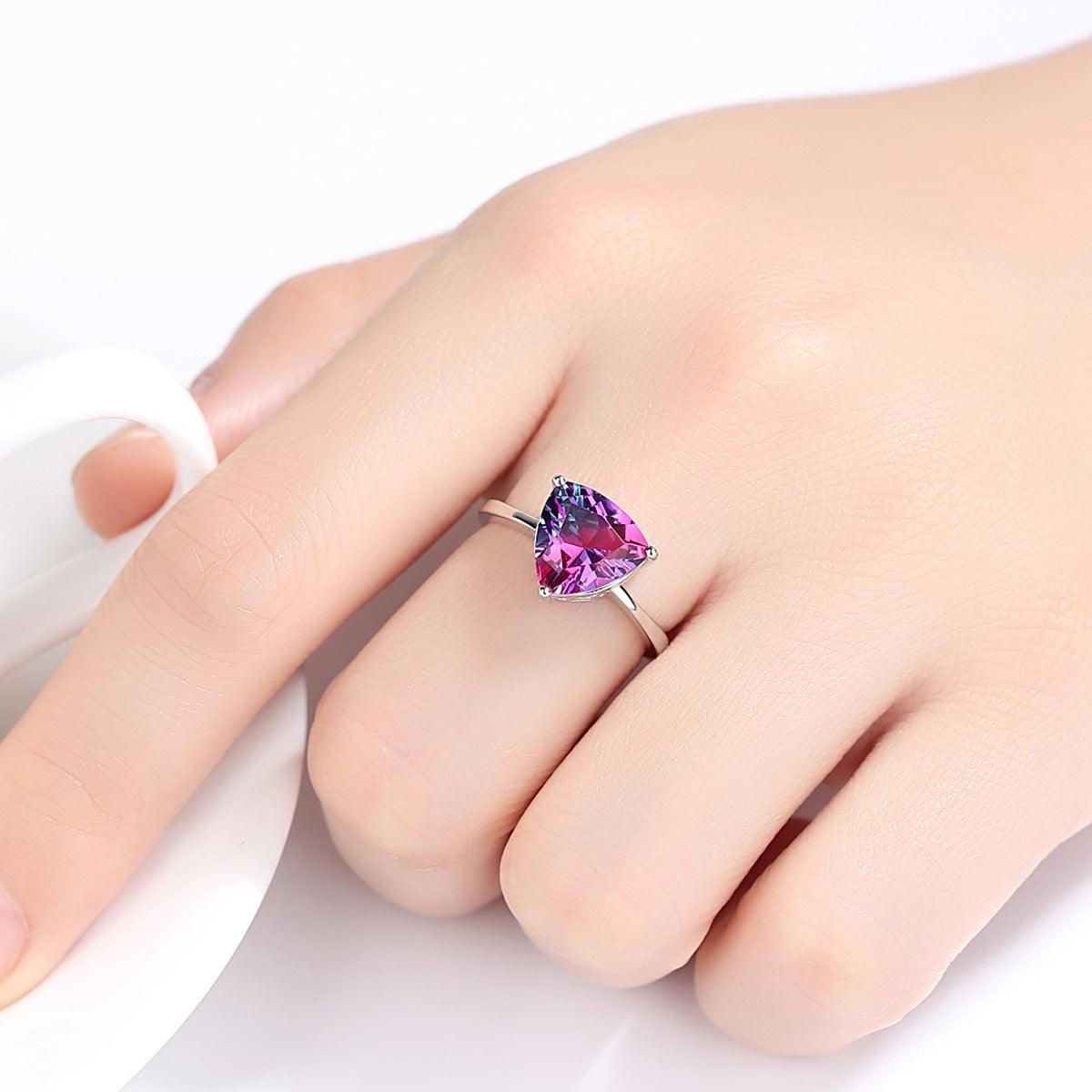 S925 Sterling Silver Rainbow Stone Jewelry Ring