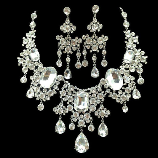 Rhinestone Big Crystal Bridal Sleeve Chain Jewelry Set