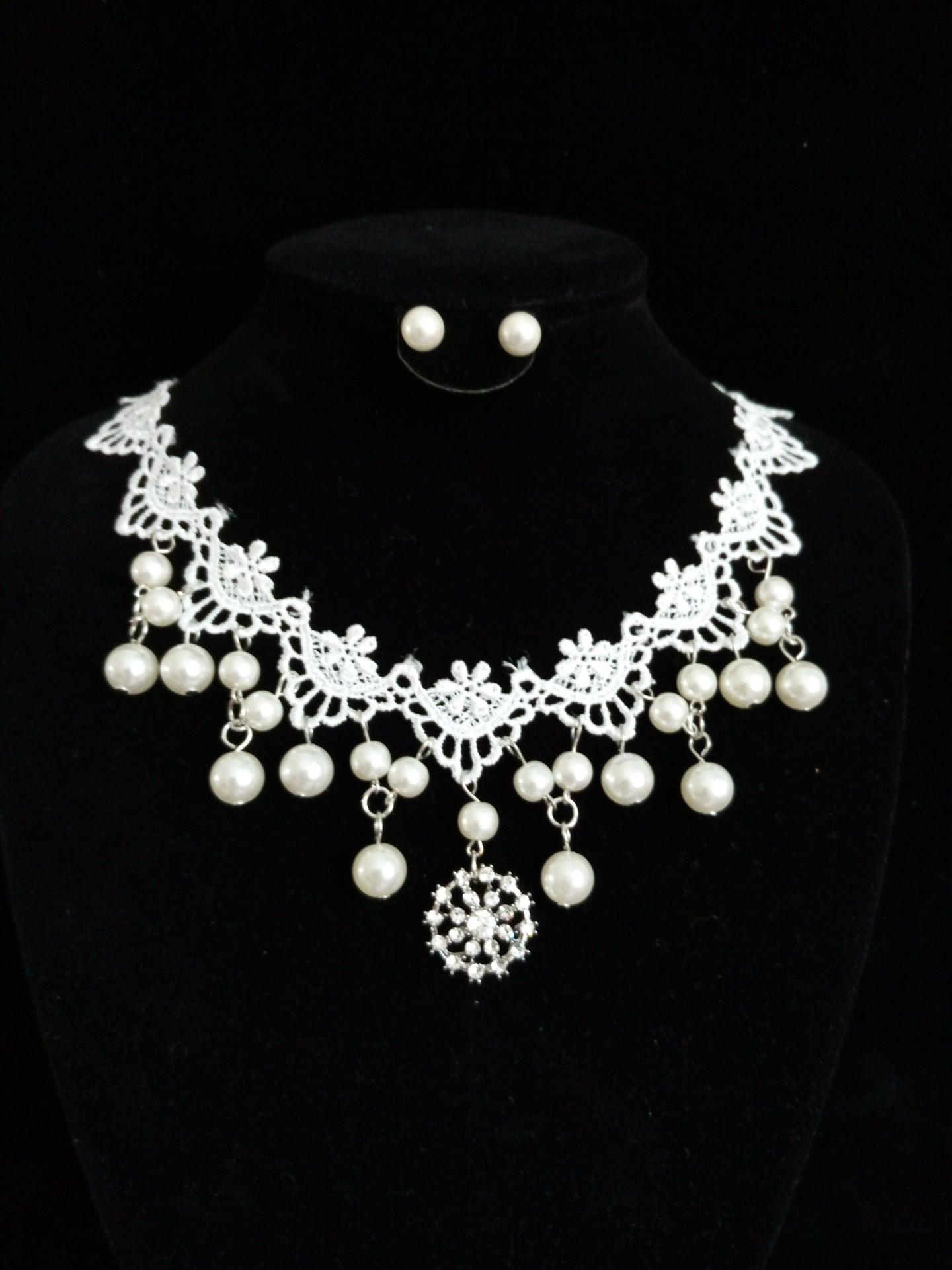 Handmade cloth wedding bride freshwater pearl high-end accessories set