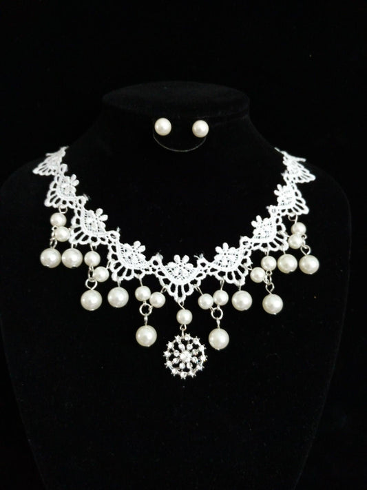 Handmade cloth wedding bride freshwater pearl high-end accessories set