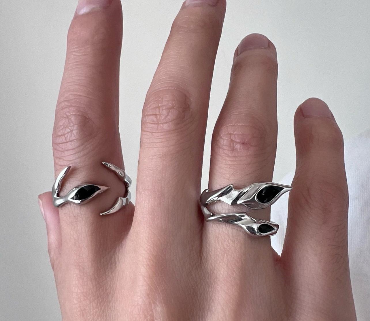 Irregular Shaped Black Onyx Metal Ring Street Tide Special-interest Design High Sense unisex
