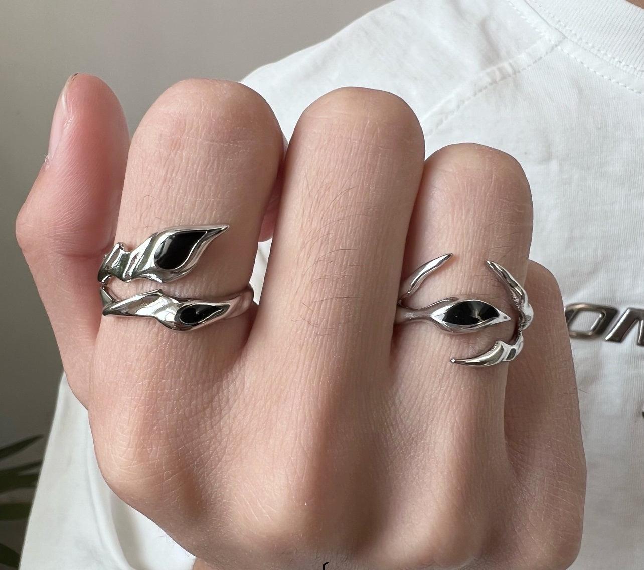 Irregular Shaped Black Onyx Metal Ring Street Tide Special-interest Design High Sense unisex