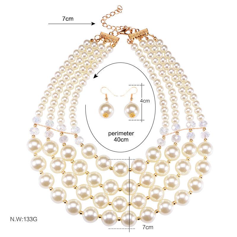 Crystal Pearl Long Necklace Earrings bridal jewelry set accessories