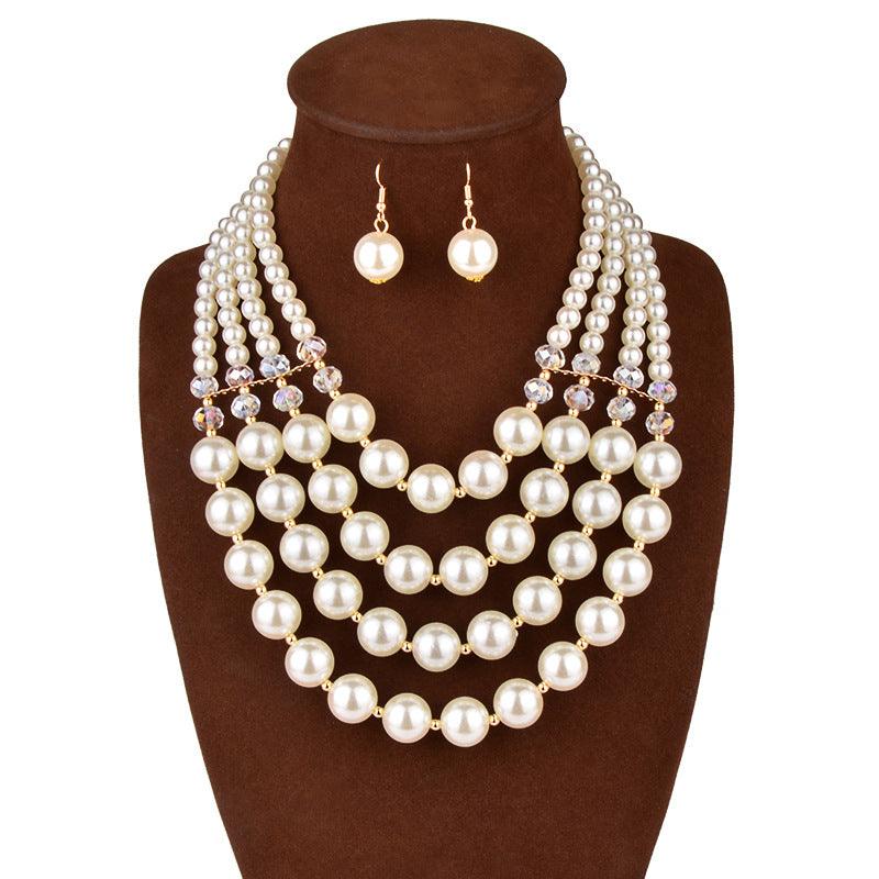 Crystal Pearl Long Necklace Earrings bridal jewelry set accessories