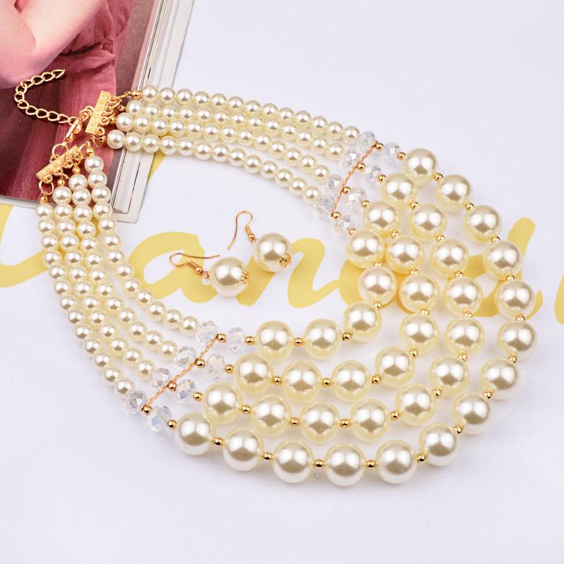 Crystal Pearl Long Necklace Earrings bridal jewelry set accessories