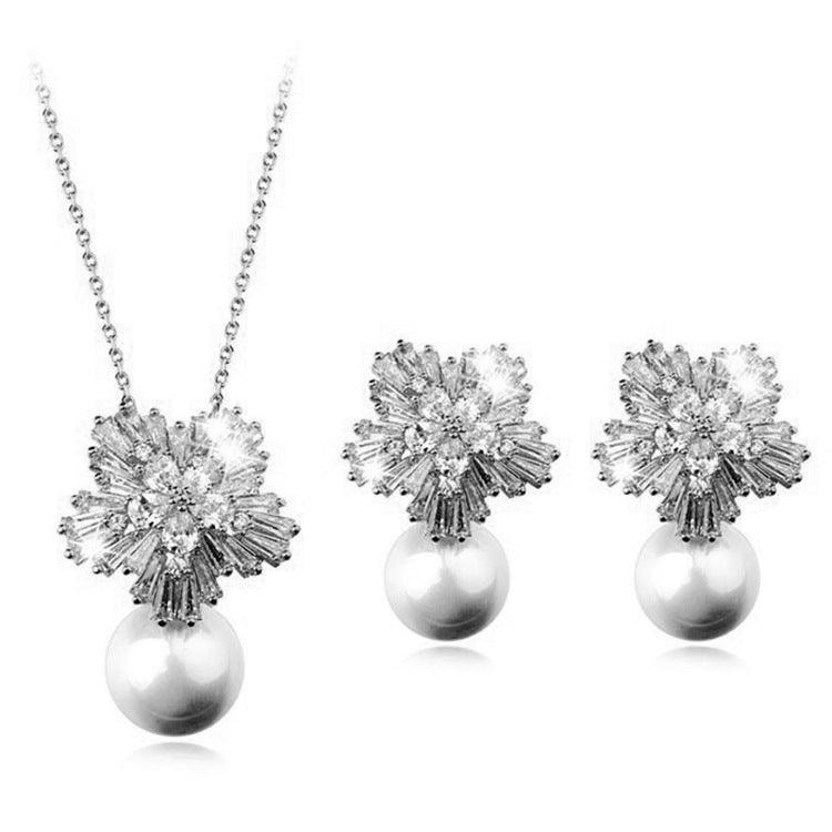 Luxury high-grade bridal pearl necklace earrings set with zircon