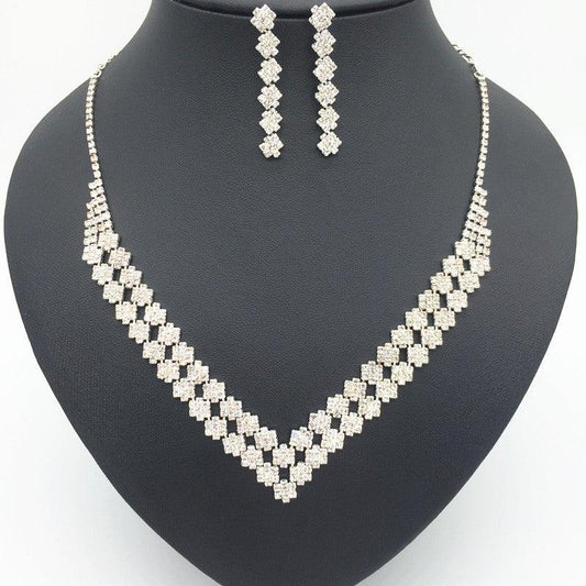 Bridal luxury double Diamond Pendant jewelry set wedding dress accessories