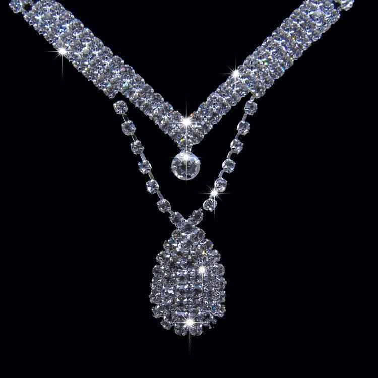 Drill Water Drop Shape Bridal Necklace, Earrings Set Wedding Accessories