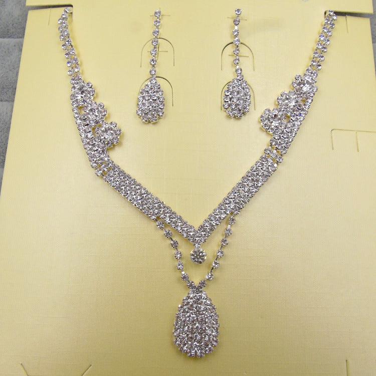 Drill Water Drop Shape Bridal Necklace, Earrings Set Wedding Accessories
