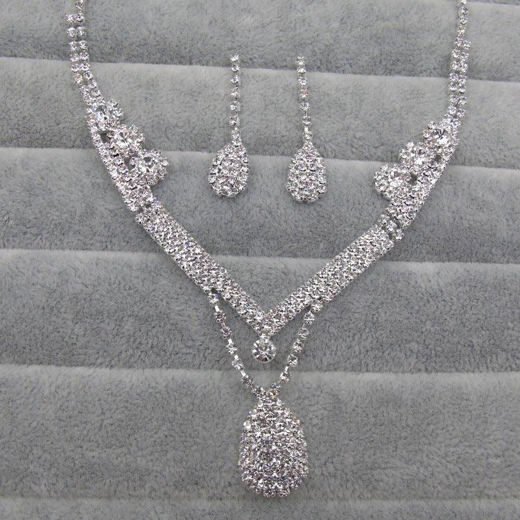 Drill Water Drop Shape Bridal Necklace, Earrings Set Wedding Accessories