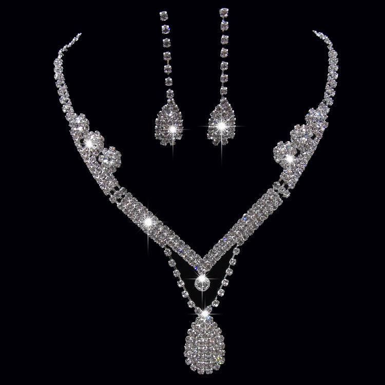 Drill Water Drop Shape Bridal Necklace, Earrings Set Wedding Accessories