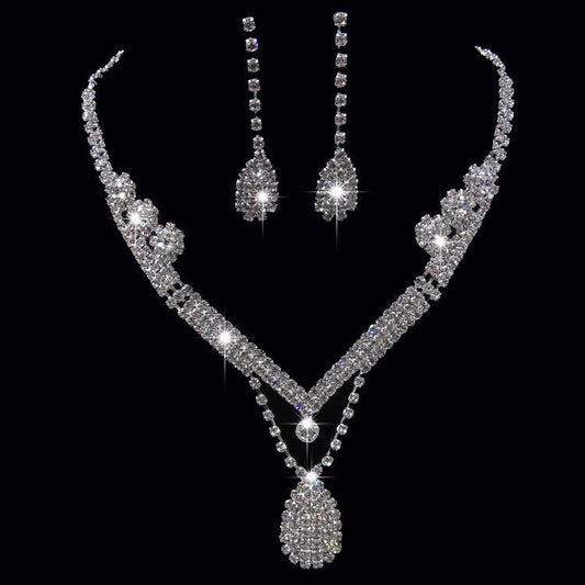 Drill Water Drop Shape Bridal Necklace, Earrings Set Wedding Accessories