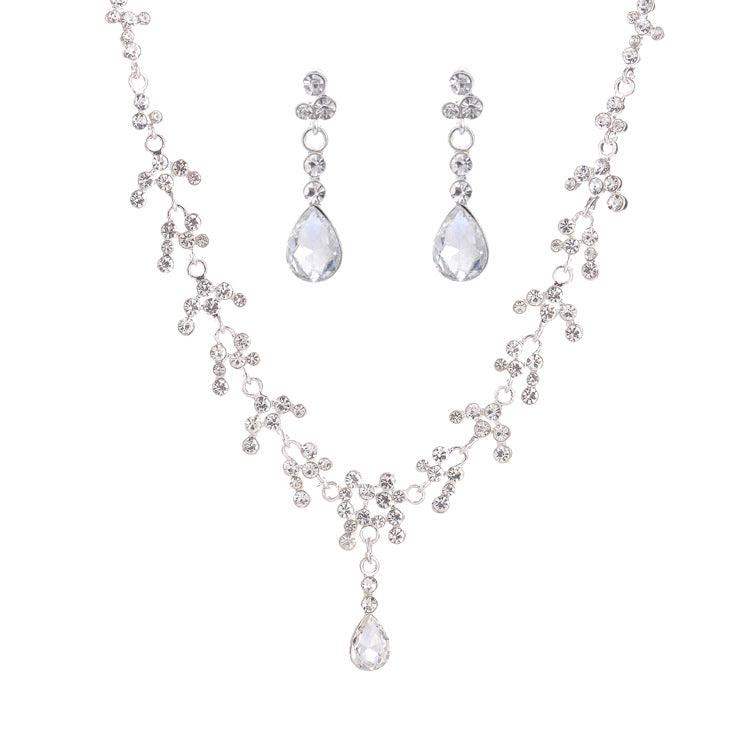 Drop Bride Wedding Diamond Necklace Earrings Set