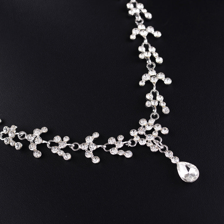 Drop Bride Wedding Diamond Necklace Earrings Set