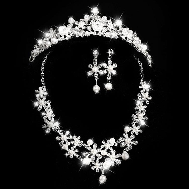 Bridal headdress, three sets of crystal flower necklace, diamond earrings, Wind crown, wedding jewelry set