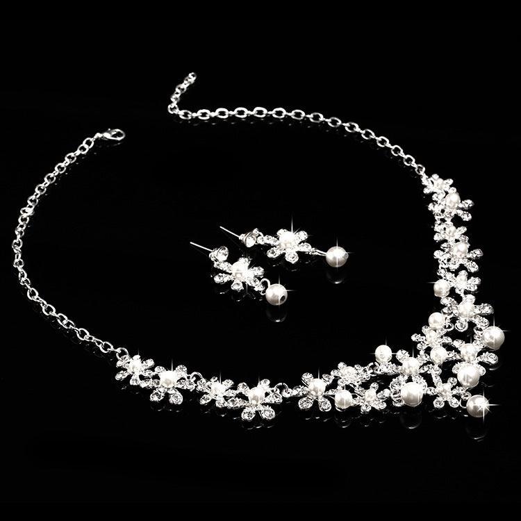 Bridal headdress, three sets of crystal flower necklace, diamond earrings, Wind crown, wedding jewelry set