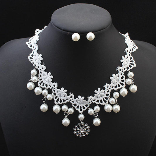 Elegant jewelry bride pearl necklace set