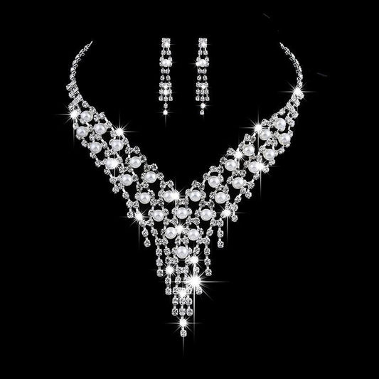 OL 465 Pearl Rhinestone bridal claw chain jewelry set