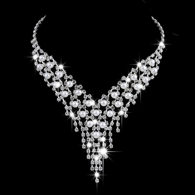 OL 465 Pearl Rhinestone bridal claw chain jewelry set