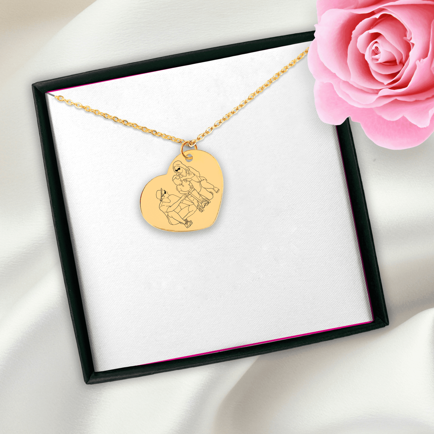 Custom Line Art Portrait Heart Necklace