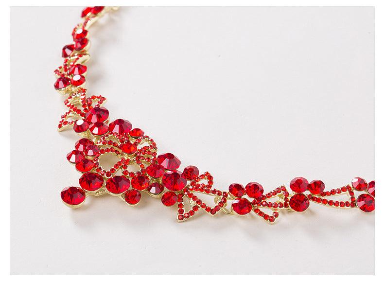 Bridal red necklace earrings three sets