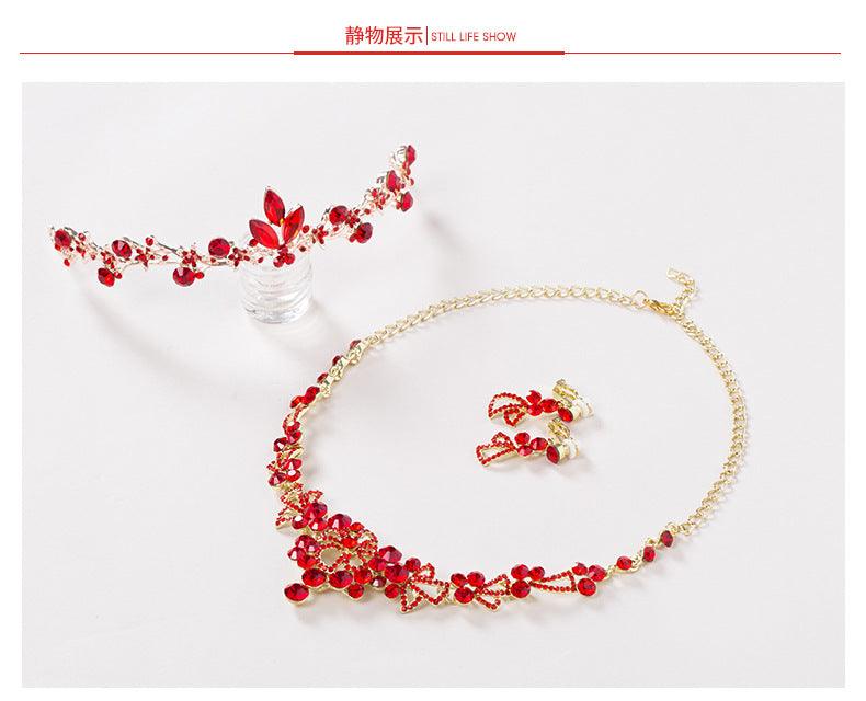 Bridal red necklace earrings three sets