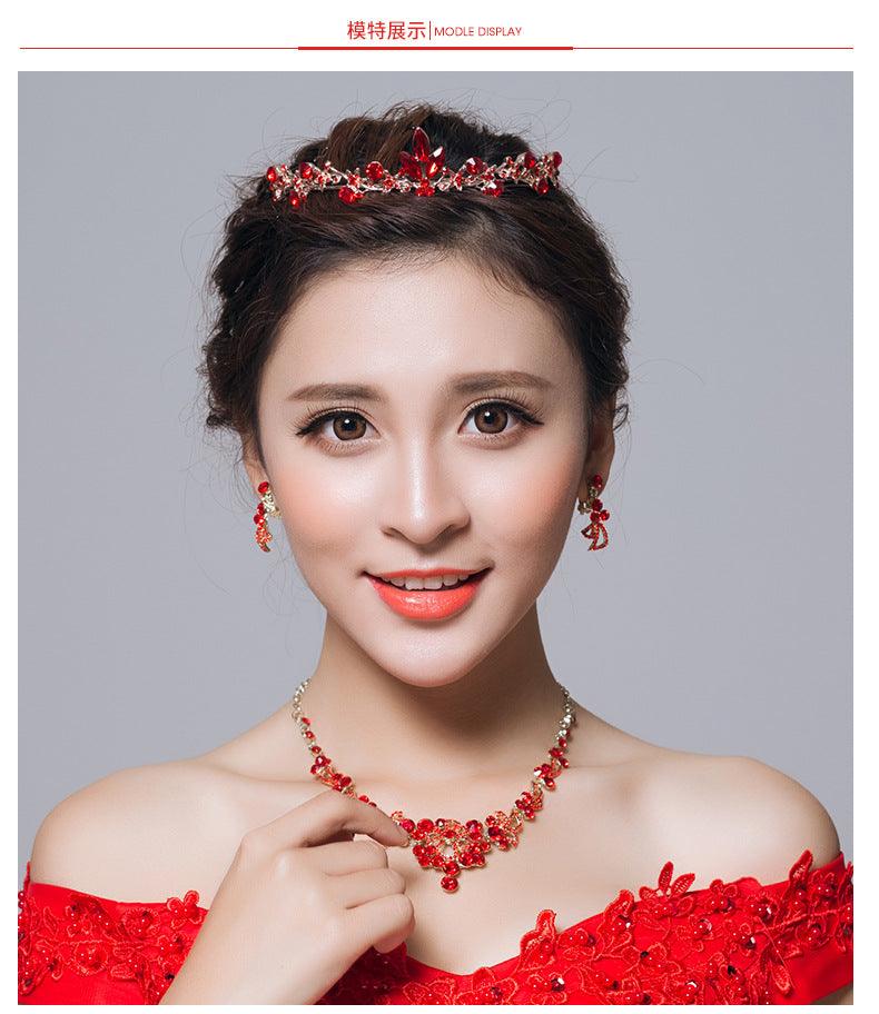 Bridal red necklace earrings three sets