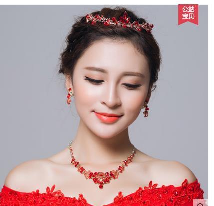Bridal red necklace earrings three sets