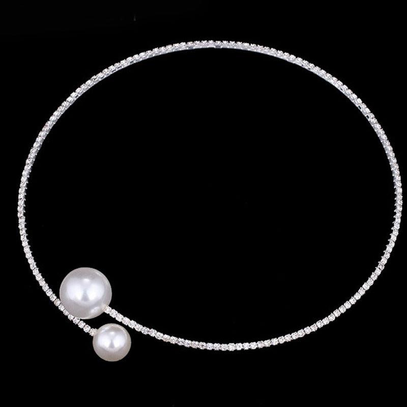 Bridal crystal pearl diamond drill collar adjustable two piece
