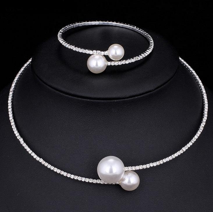 Bridal crystal pearl diamond drill collar adjustable two piece