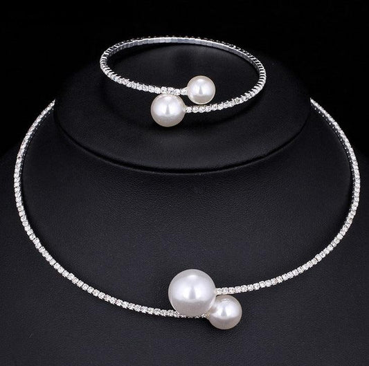 Bridal crystal pearl diamond drill collar adjustable two piece