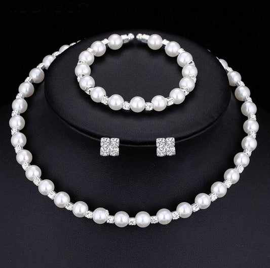 8MM bridal handmade pearls, Rhinestone necklaces set
