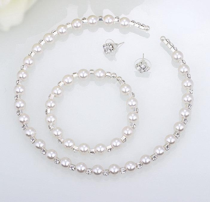 8MM bridal handmade pearls, Rhinestone necklaces set