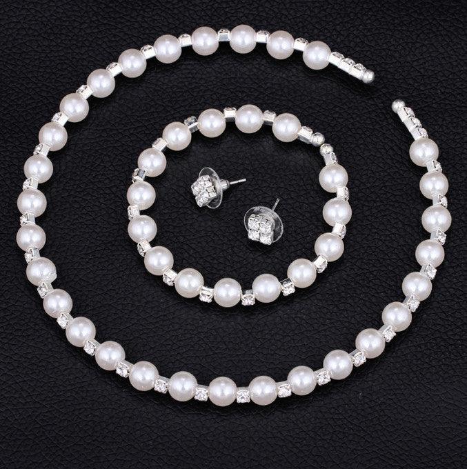 8MM bridal handmade pearls, Rhinestone necklaces set