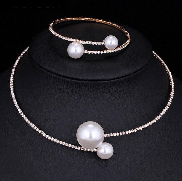 Bridal crystal pearl diamond drill collar adjustable two piece